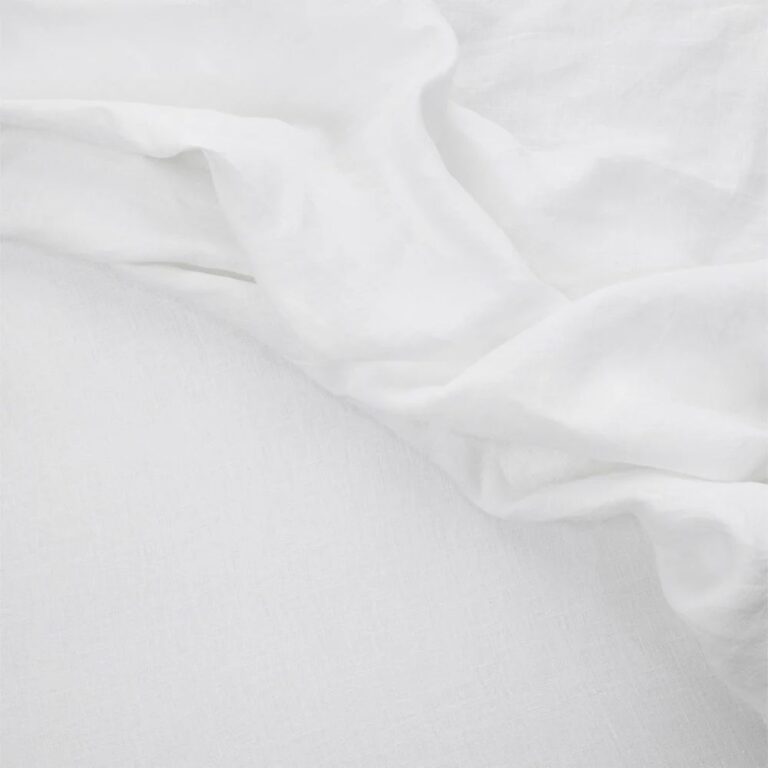 Close Up of a linen flat sheet set in white